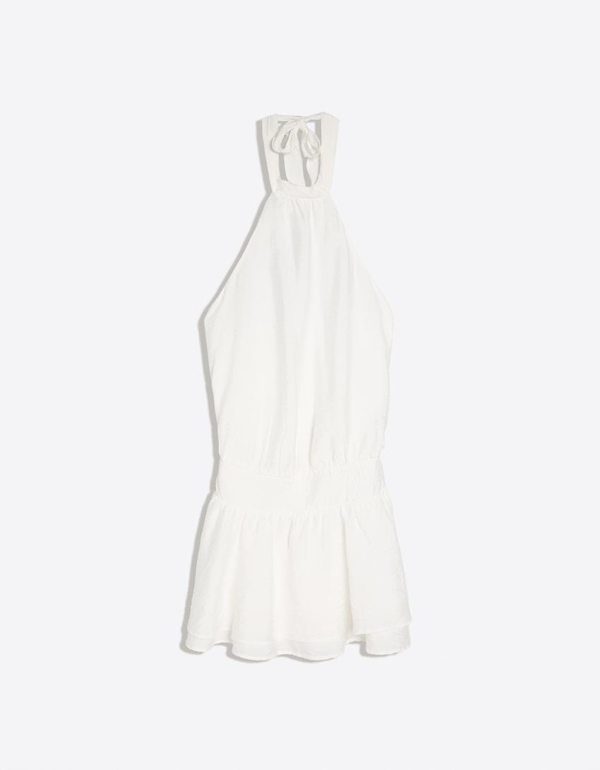 Sukienka mini z dekoltem typu halter-Biały