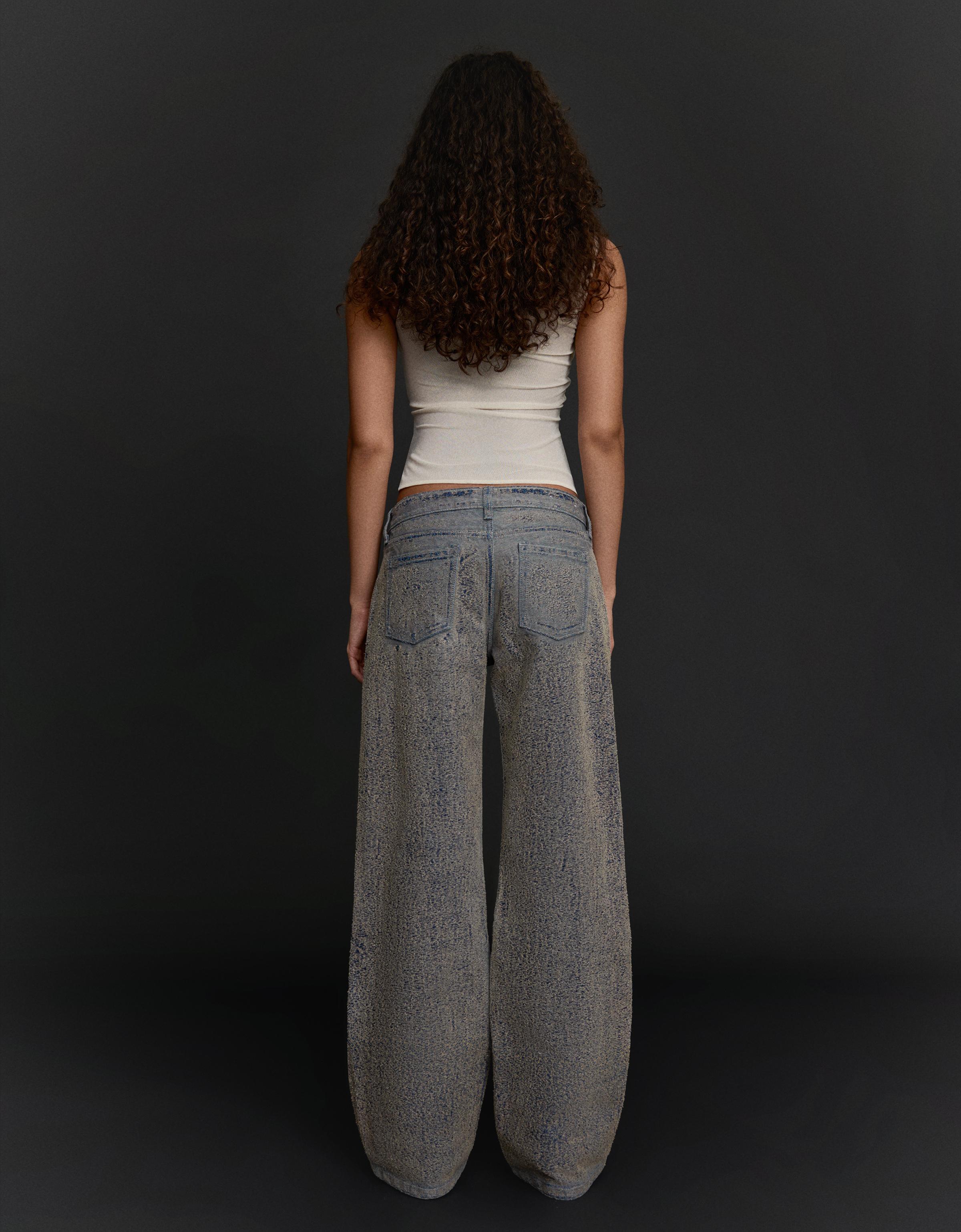 Dokulu düşük bel straight fit jean - Görsel 19