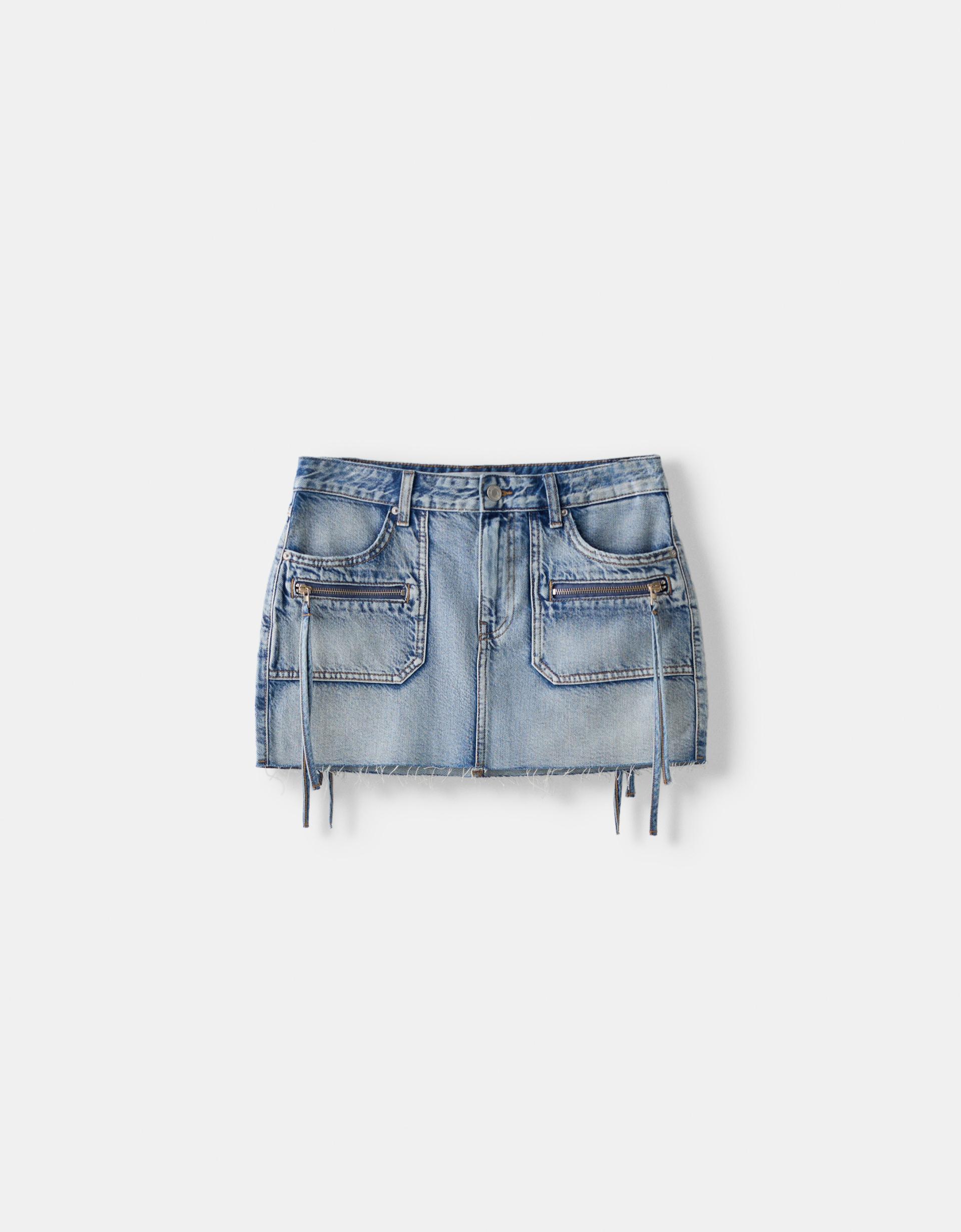 Denim mini skirt with straps - Skirts - BSK Teen | Bershka