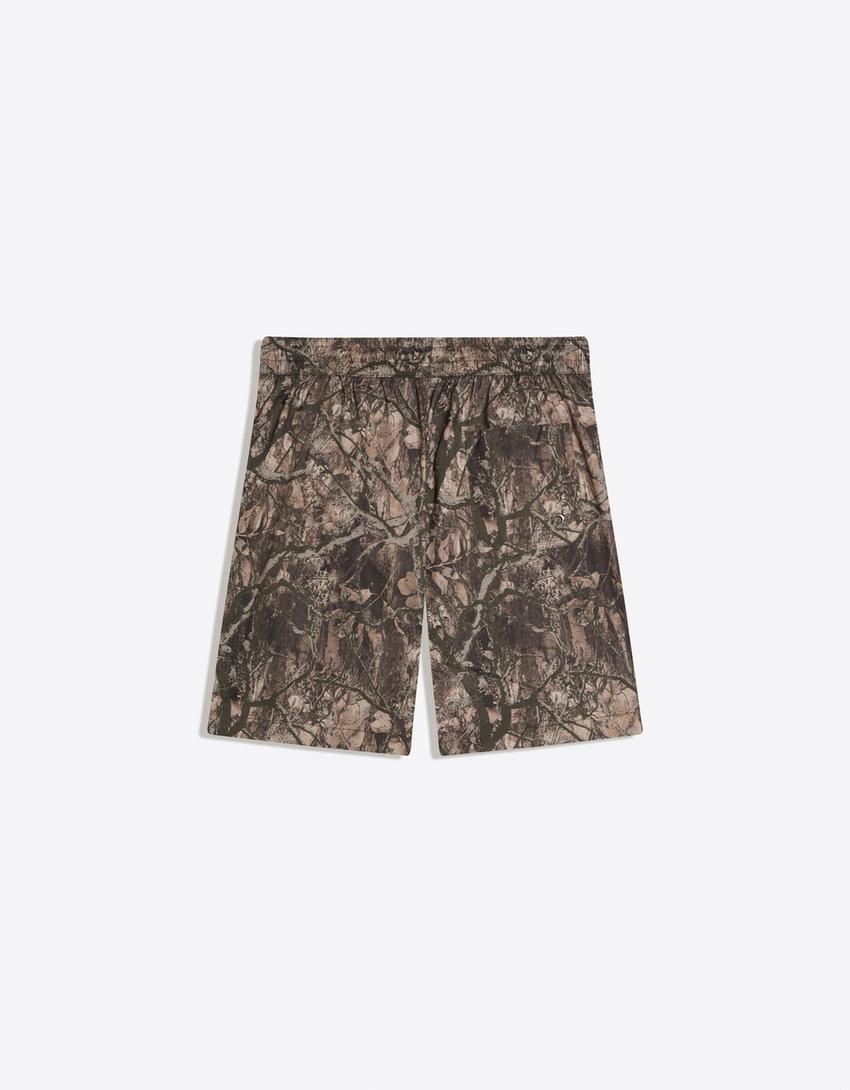 Printed boxy fit swimming trunks-Brown