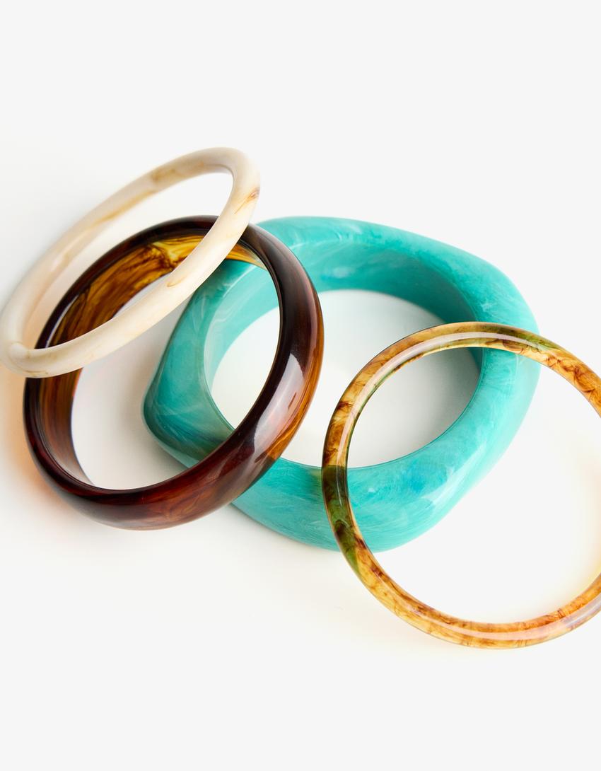 Lot de 4 bracelets effet résine-Marron
