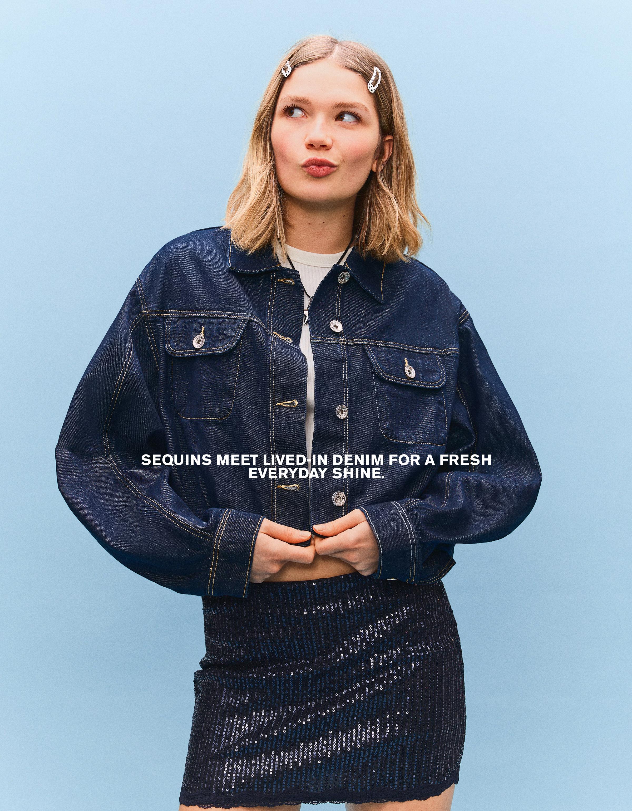 Sequin lace mini skirt — Navy
