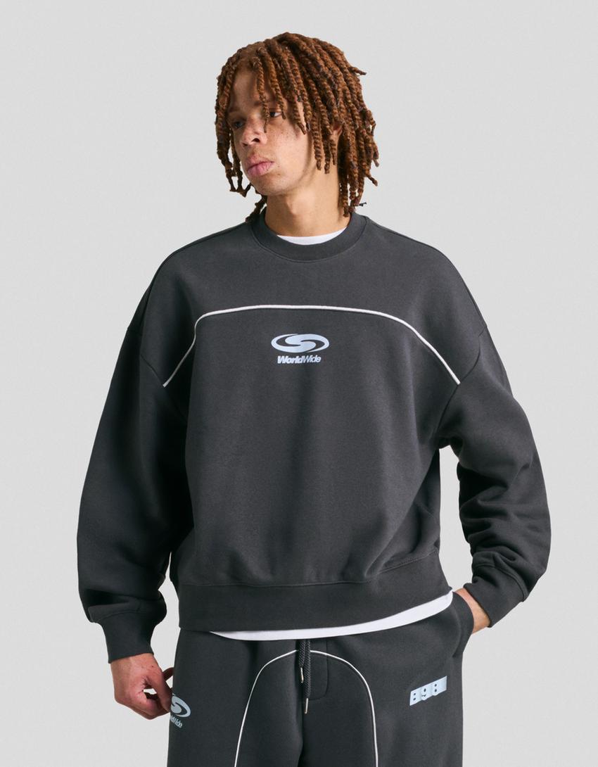 Sweat Boxy fit imprimé-Bleu