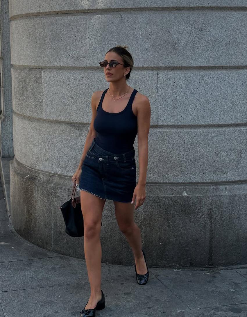 Denim mini skort-Navy