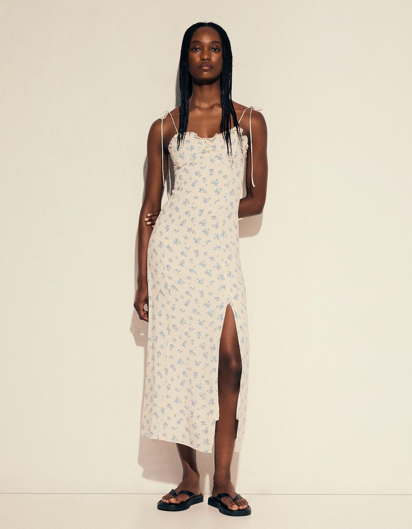 Printed midi dress-Off white-0