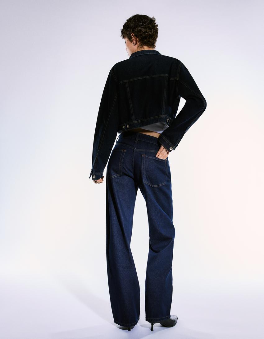 Blugi wide leg straight-Albastru-2