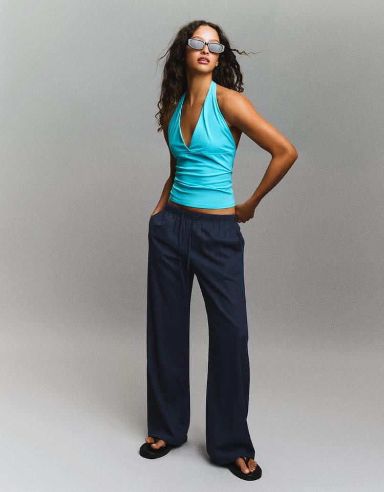 Beli lastikli straight fit pantolon