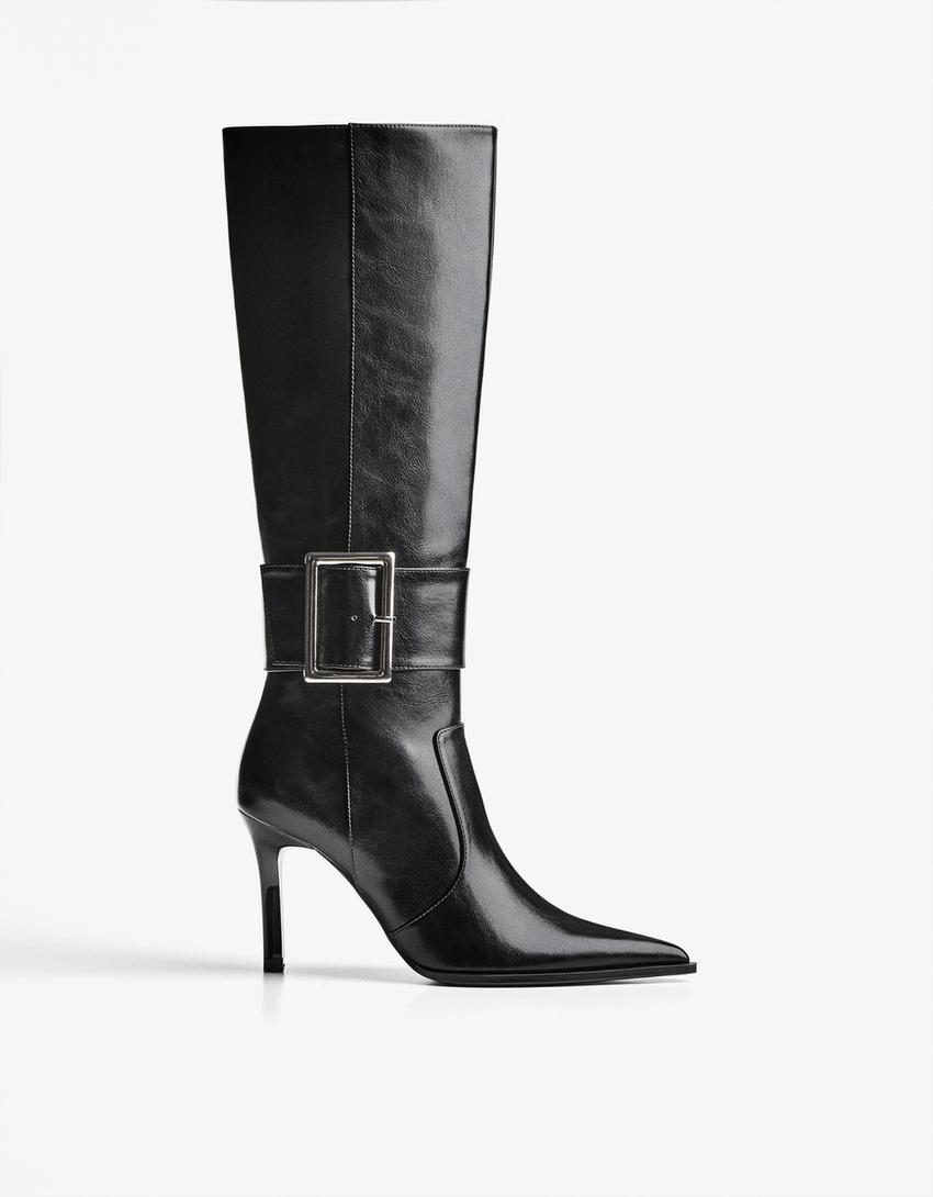 Bershka Stivaletti Con Tacco Grigi Stivali Con Tacco E Fibbia Scarpe Donna  Bershka