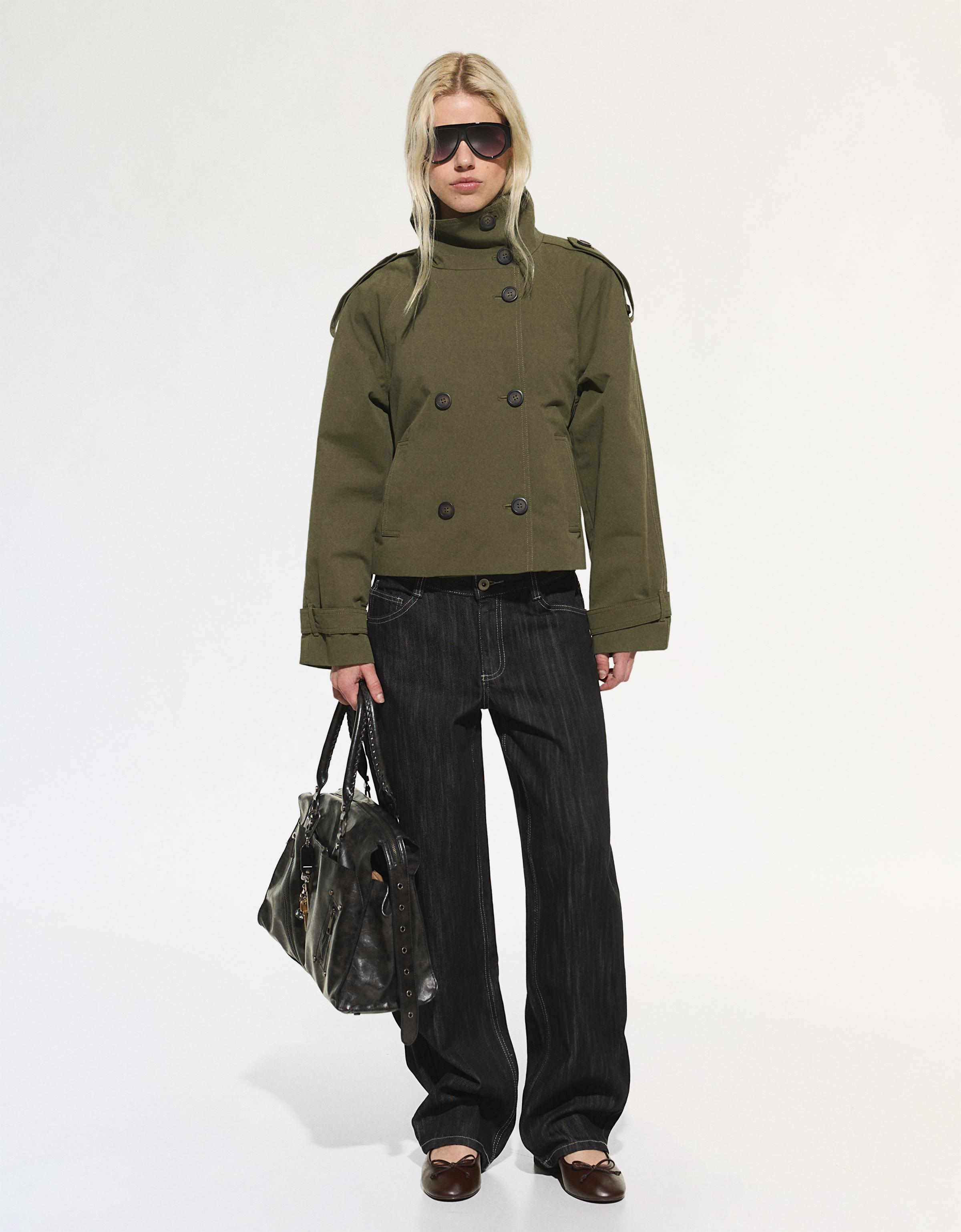 Funnel neck trench jacket — Khaki