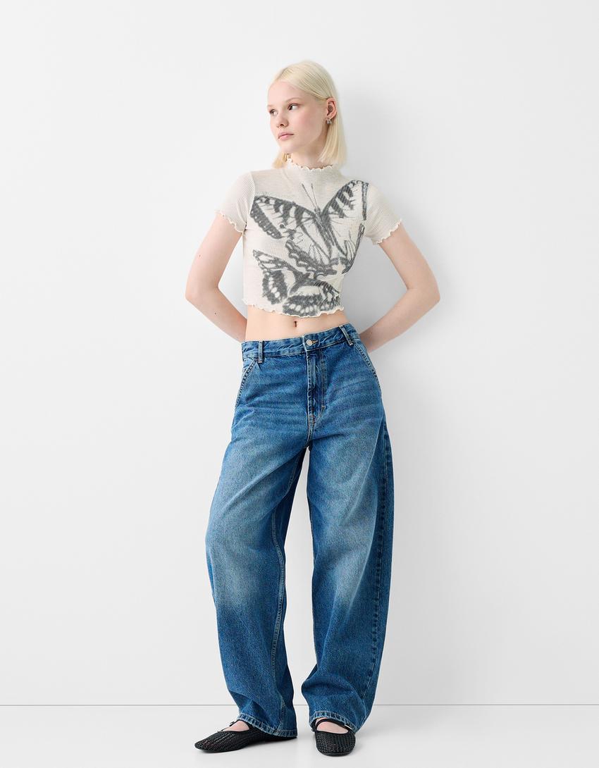 Short sleeve rustic T-shirt with print-Cream-3