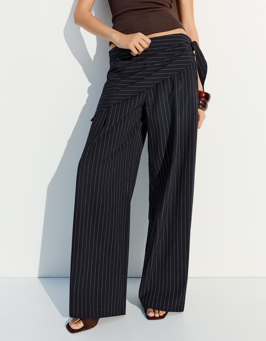 Pensli ve fularlı pantolon-Denizci mavisi