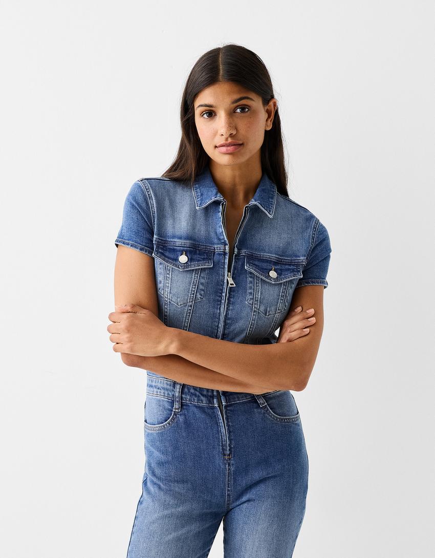 أفرول دنيم بأكمام قصيرة-أزرق-1