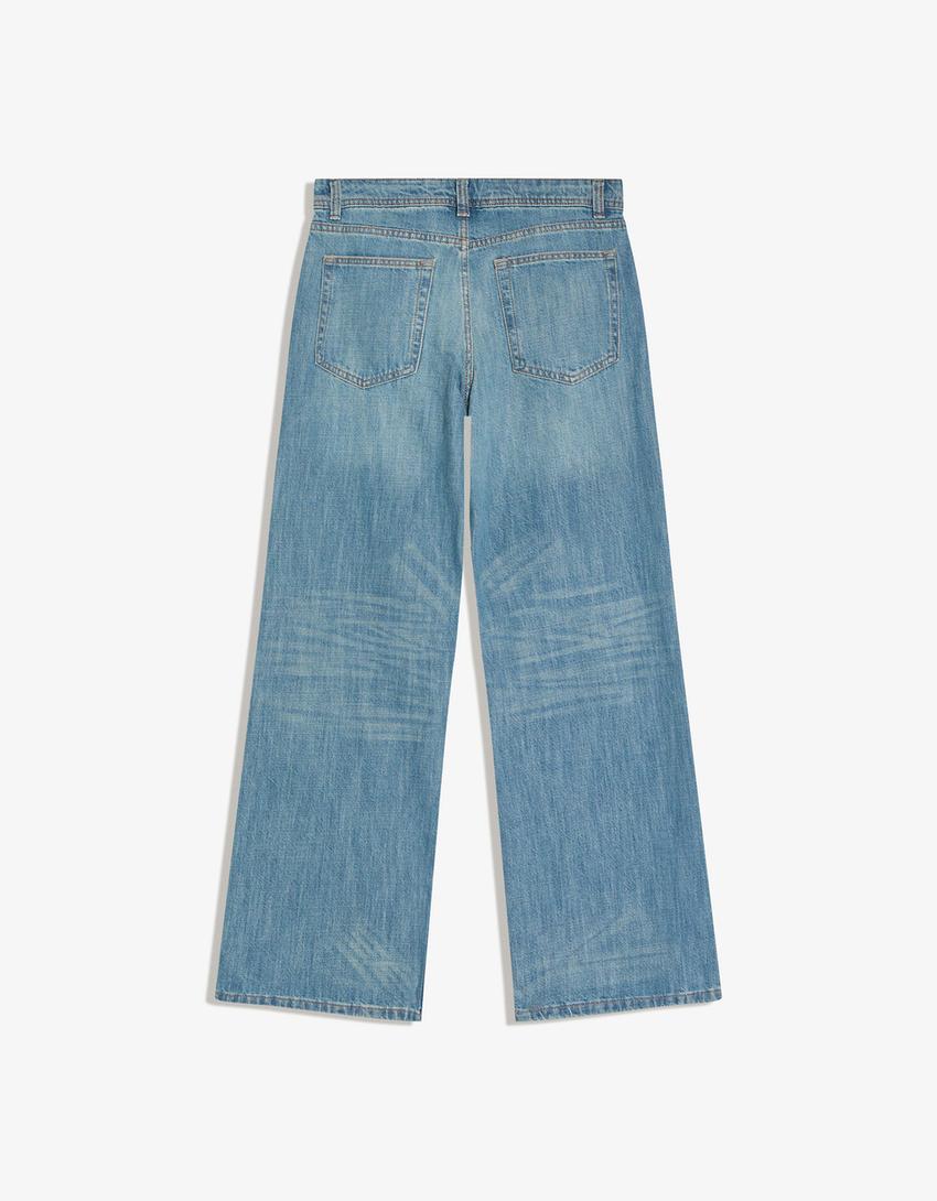Baggy jeans met halfhoge taille-Gewassen blauw