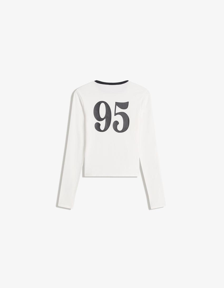 T-shirt à manches longues imprimé-Blanc cassé