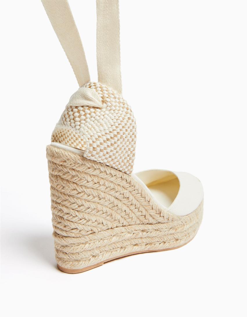 Tied jute wedges-ECRU