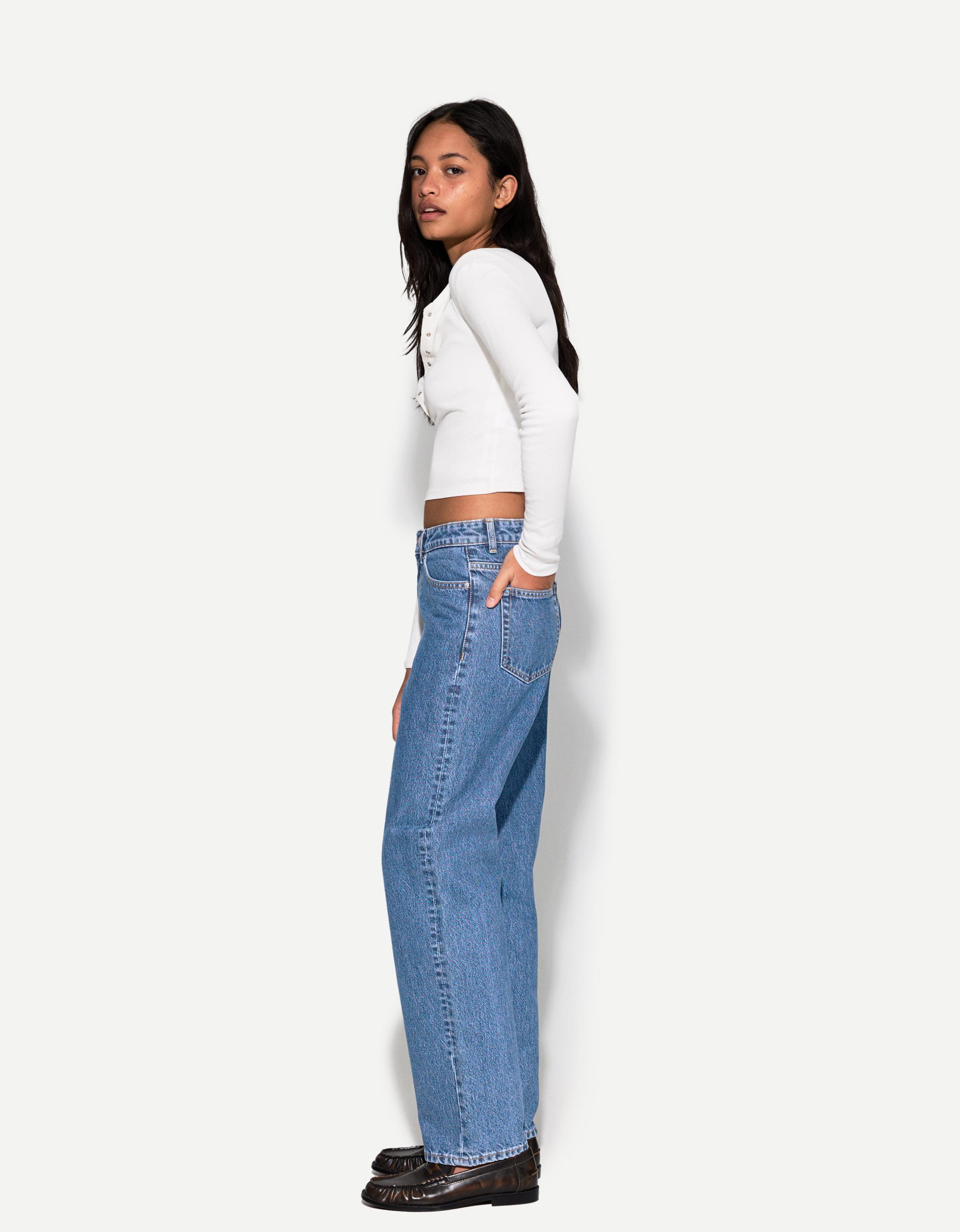 Bershka Wide-Leg-Jeans Im Straight-Fit Damen 34 Blau