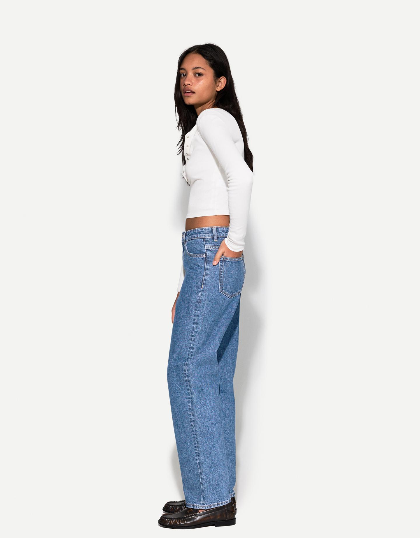 Bershka Straight-Jeans Mit Wide-Leg Damen 36 Blau günstig online kaufen