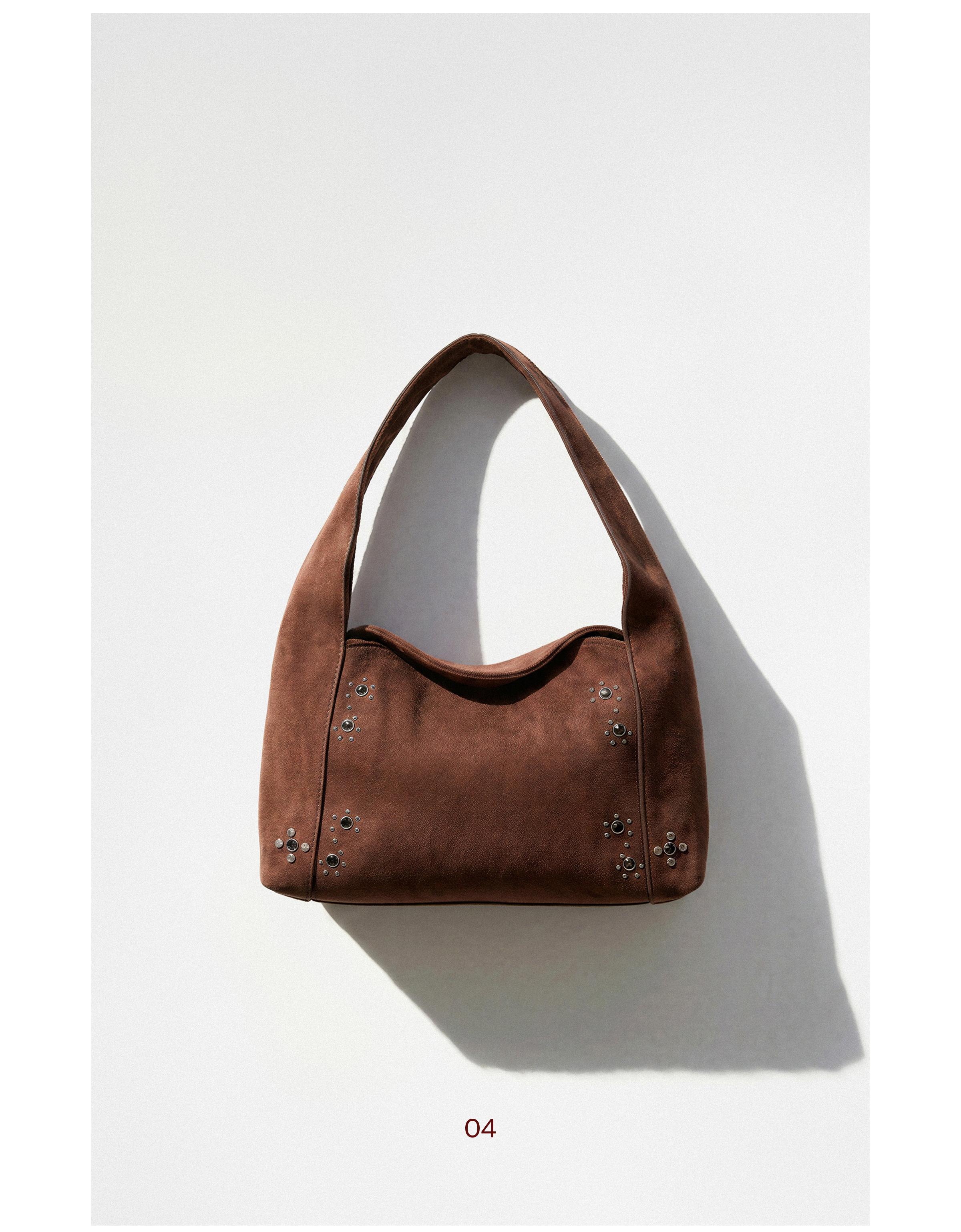 Faux suede bag with stones — Brown