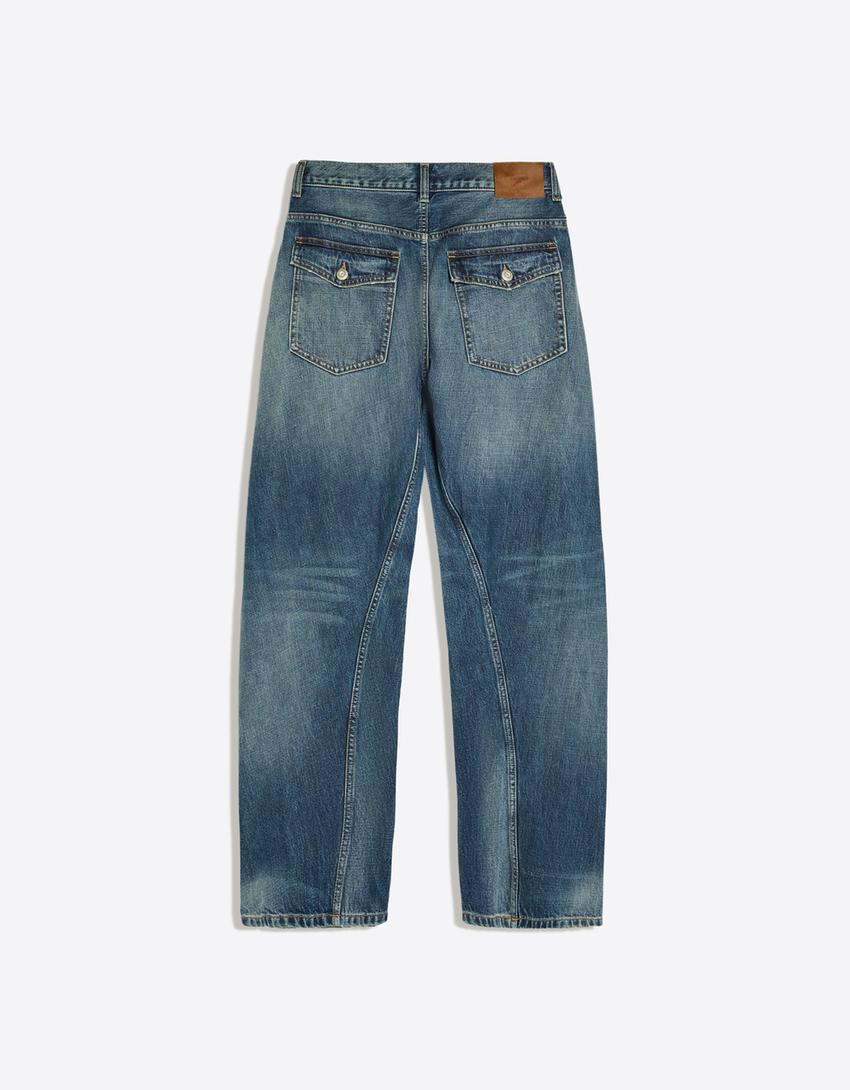 Low-rise barrel jeans-Blue
