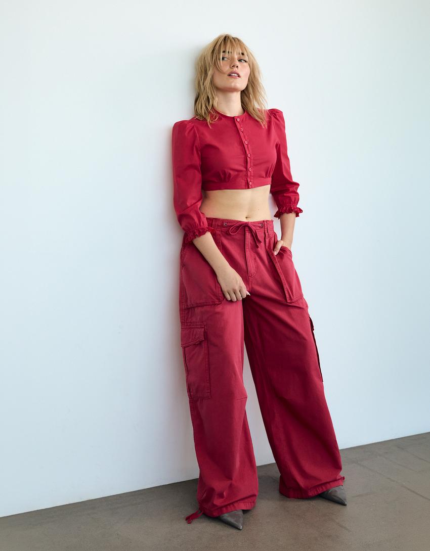 Parachute cargo trousers-Red