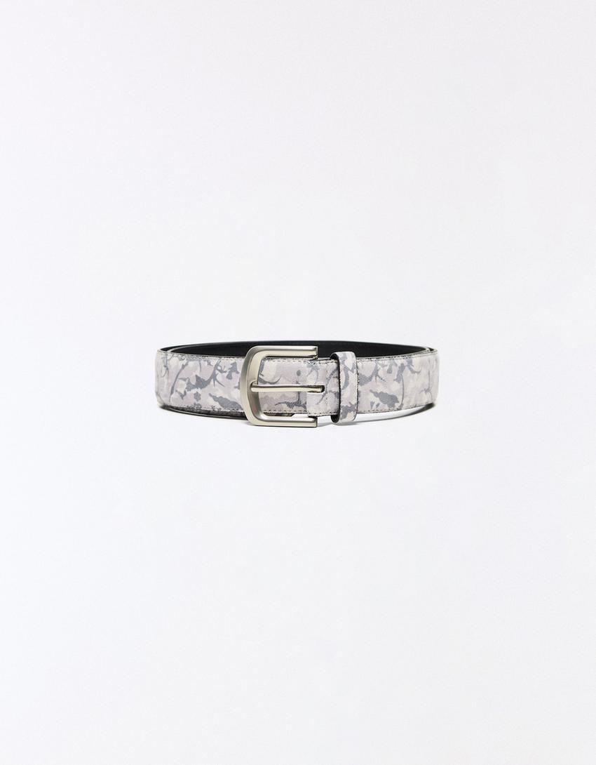 Leaf print belt-Mixed gray