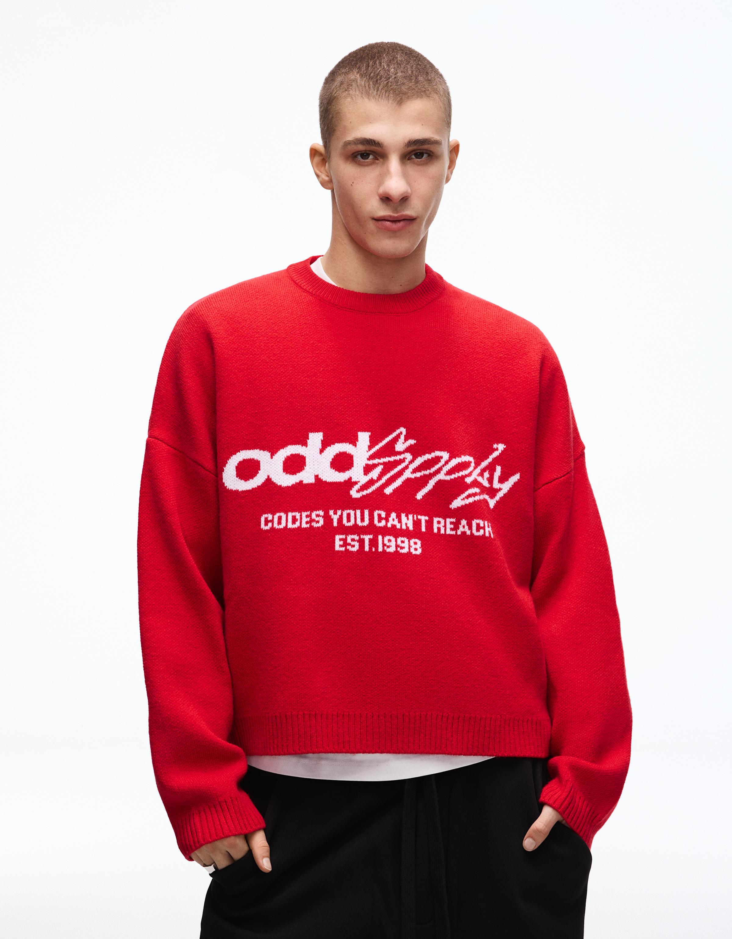 Bershka Jacquard-Pullover Mit Print Herren S Rot