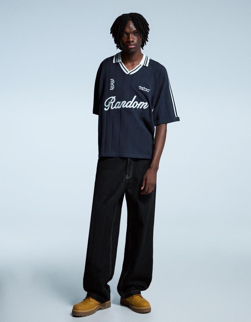 Short sleeve sport print polo shirt-Navy