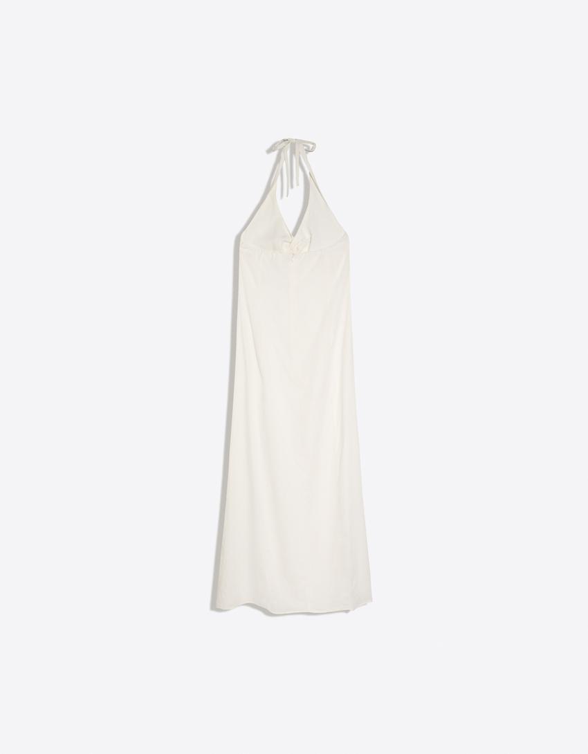 Halter midi dress with linen-White
