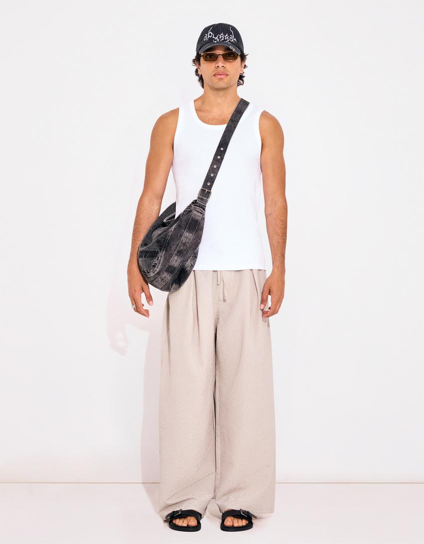 Mega baggy check trousers-Sand