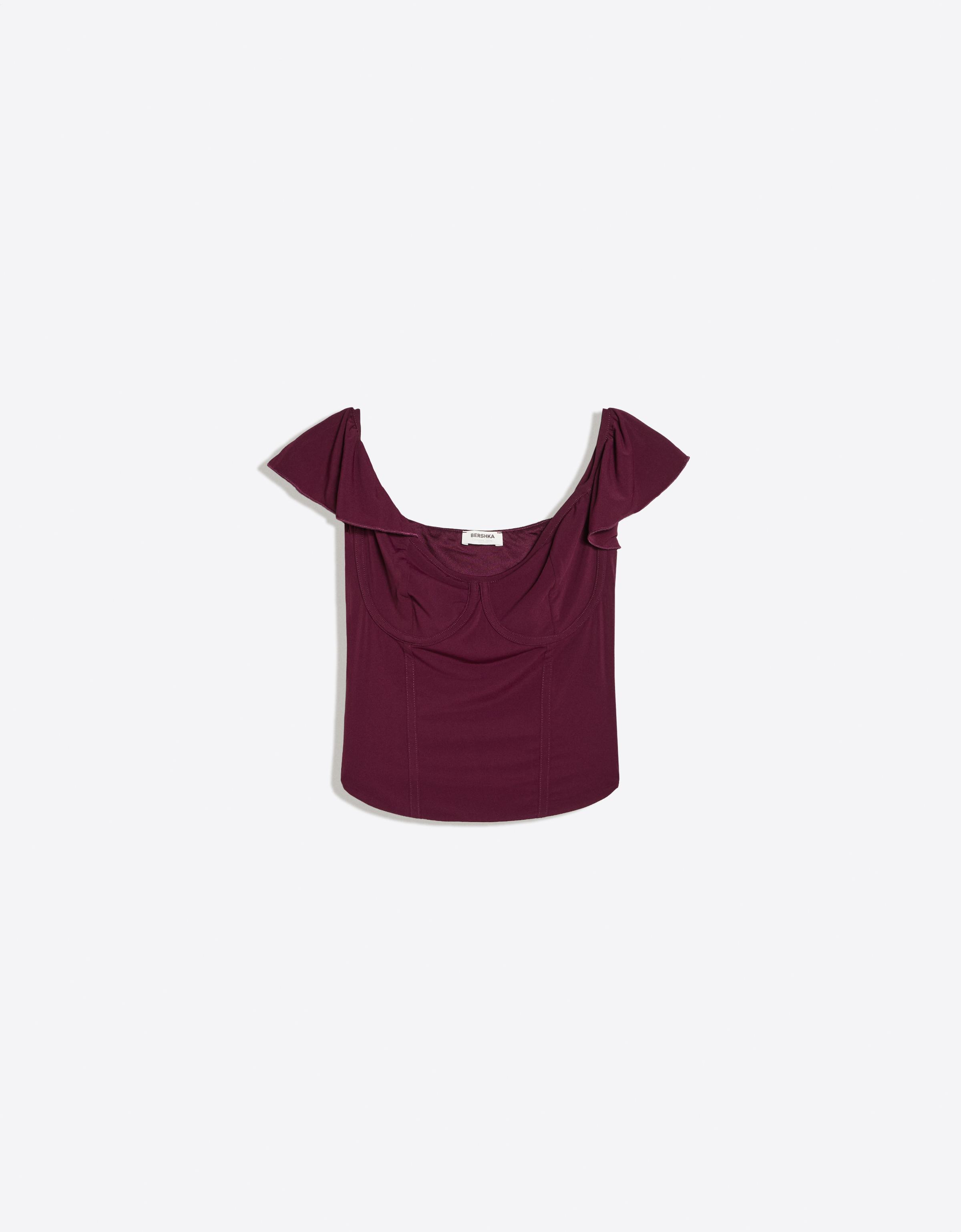 Bardot corset frill top — Burgundy