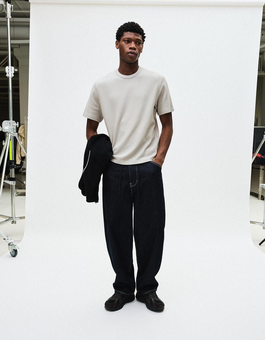 Textured short sleeve T-shirt-Stone