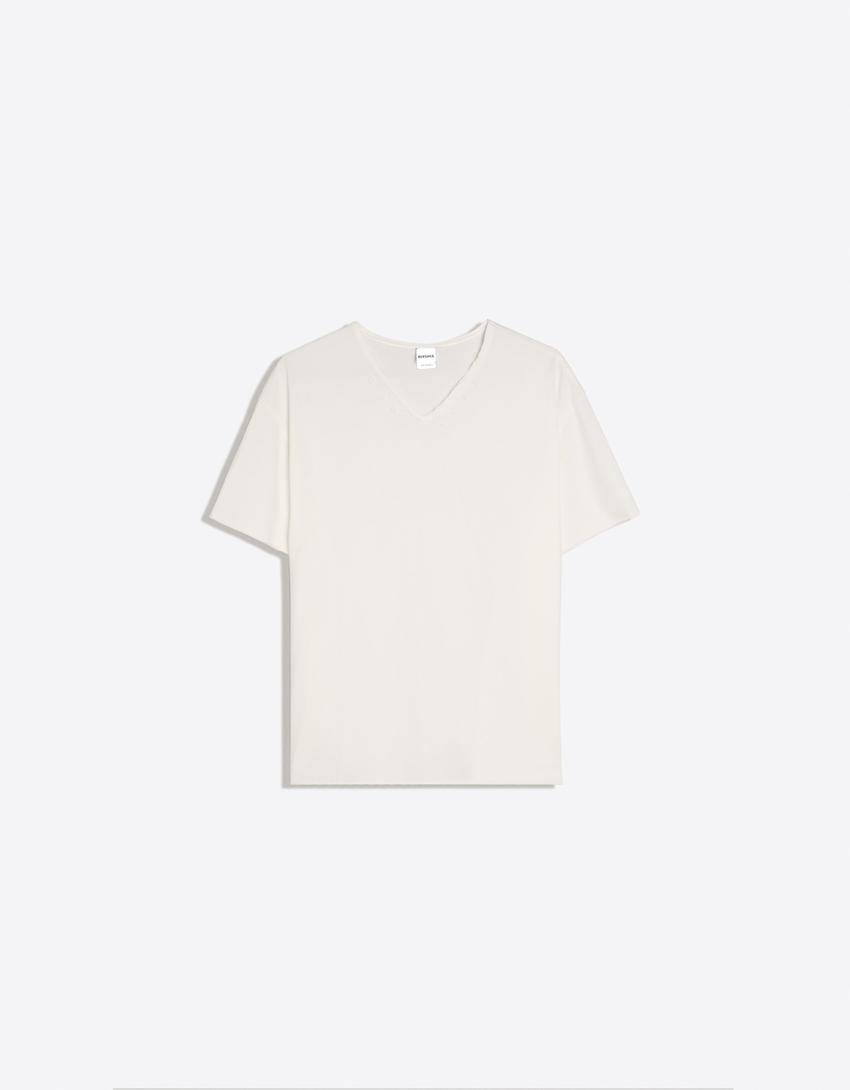 Short sleeve V-neck T-shirt-White