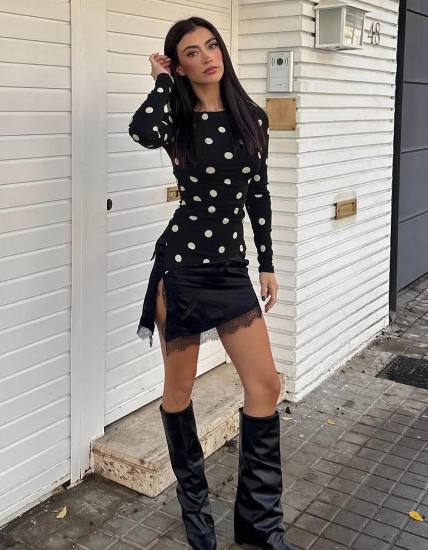 Long sleeve asymmetric T-shirt-White / Black