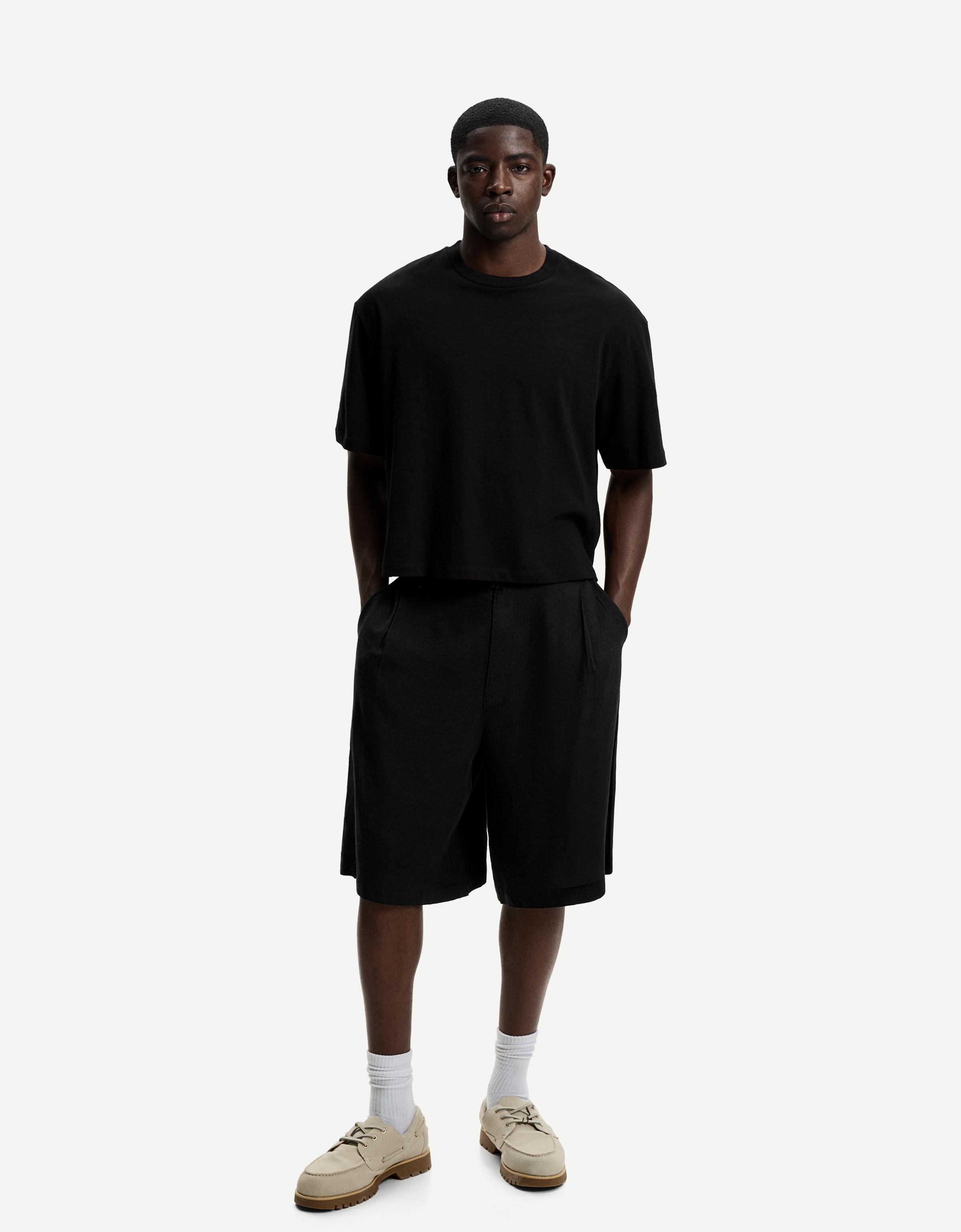 Bershka Rustikale Tailored Bermudas Mit Bundfalten Herren 36 Schwarz
