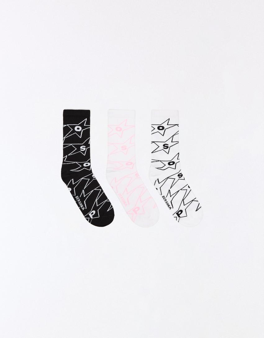 Pack of 3 pairs of printed socks-White