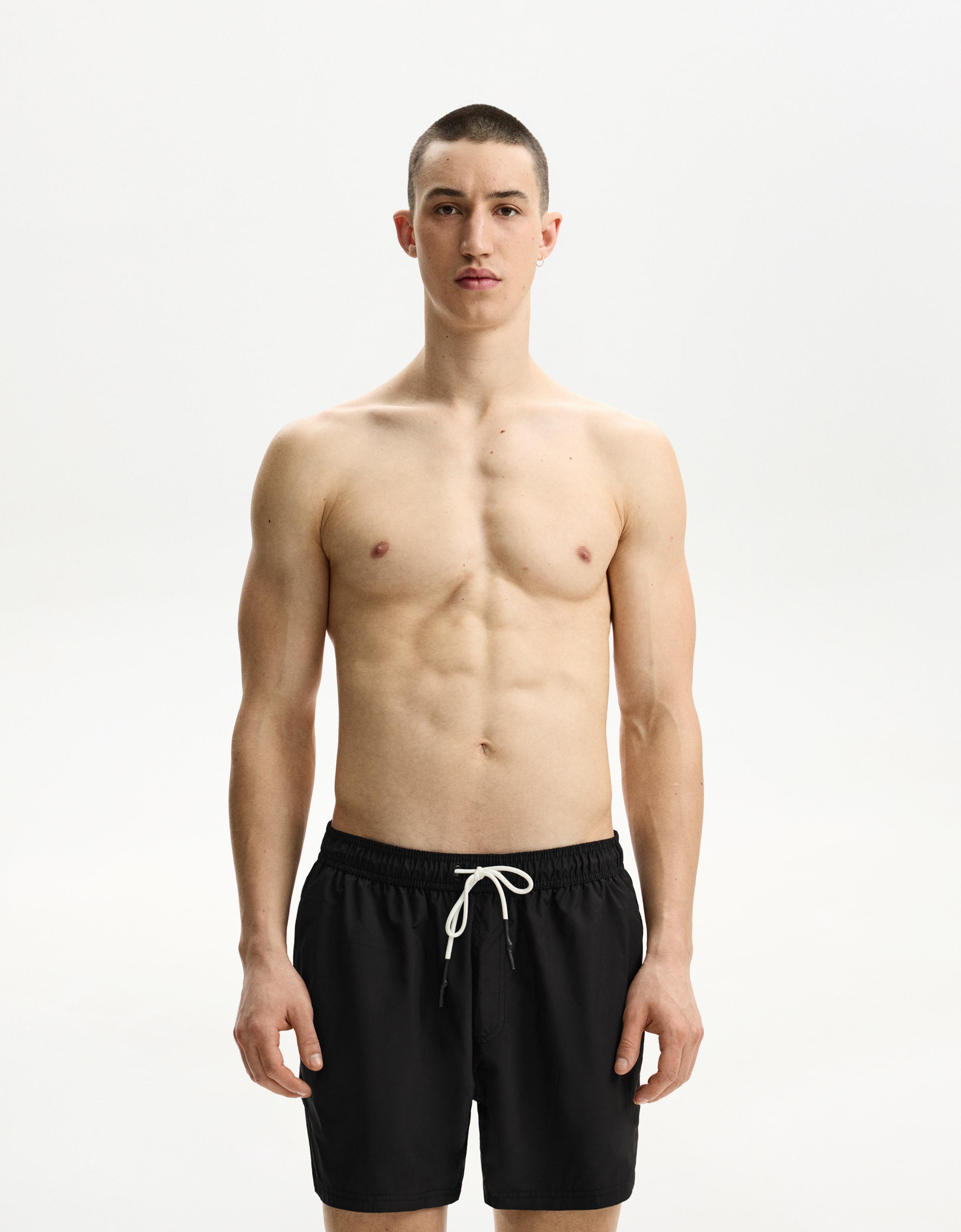 Bershka Regular-Fit-Badeshorts Herren Xl Schwarz