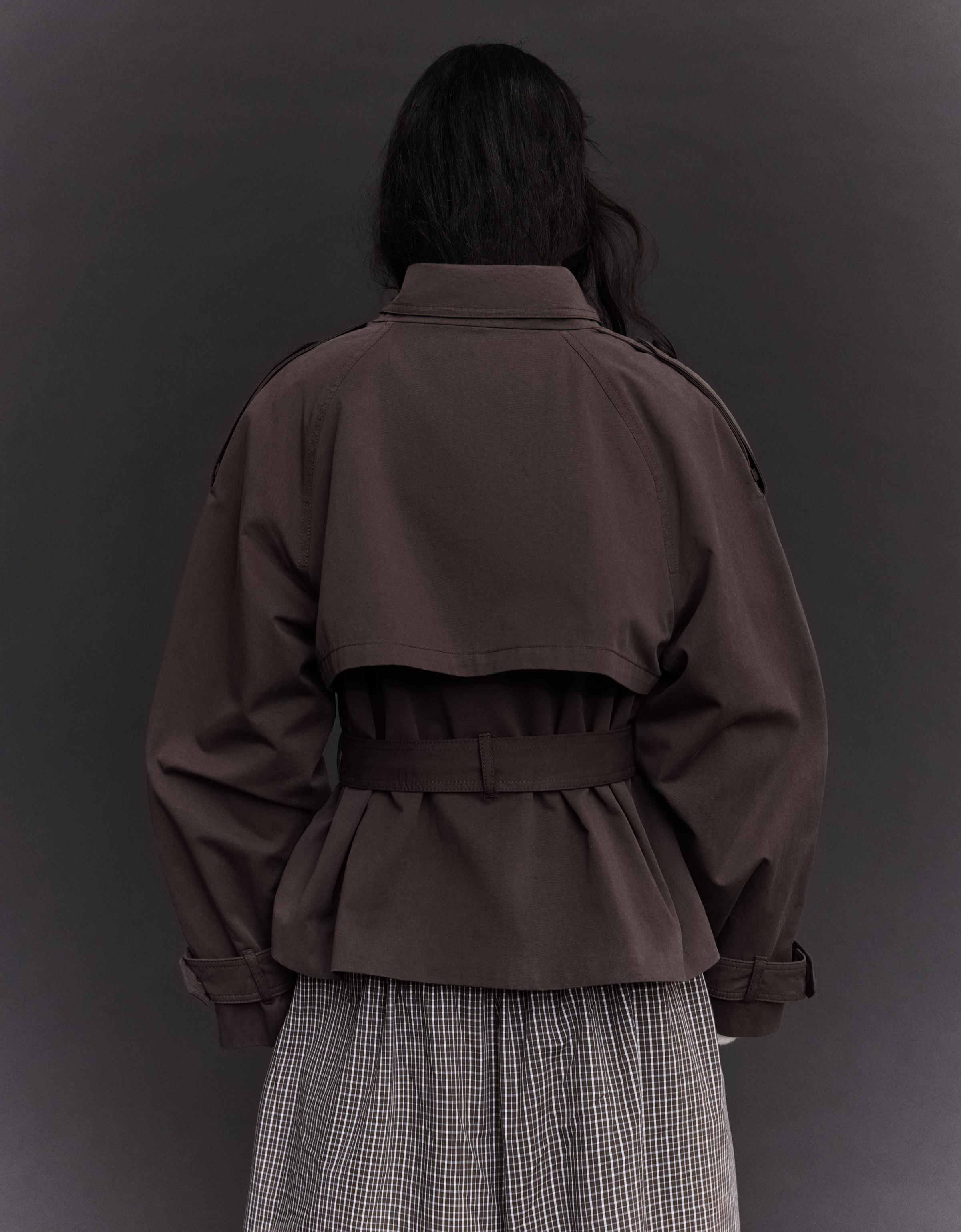 Funnel neck trench jacket — Brown