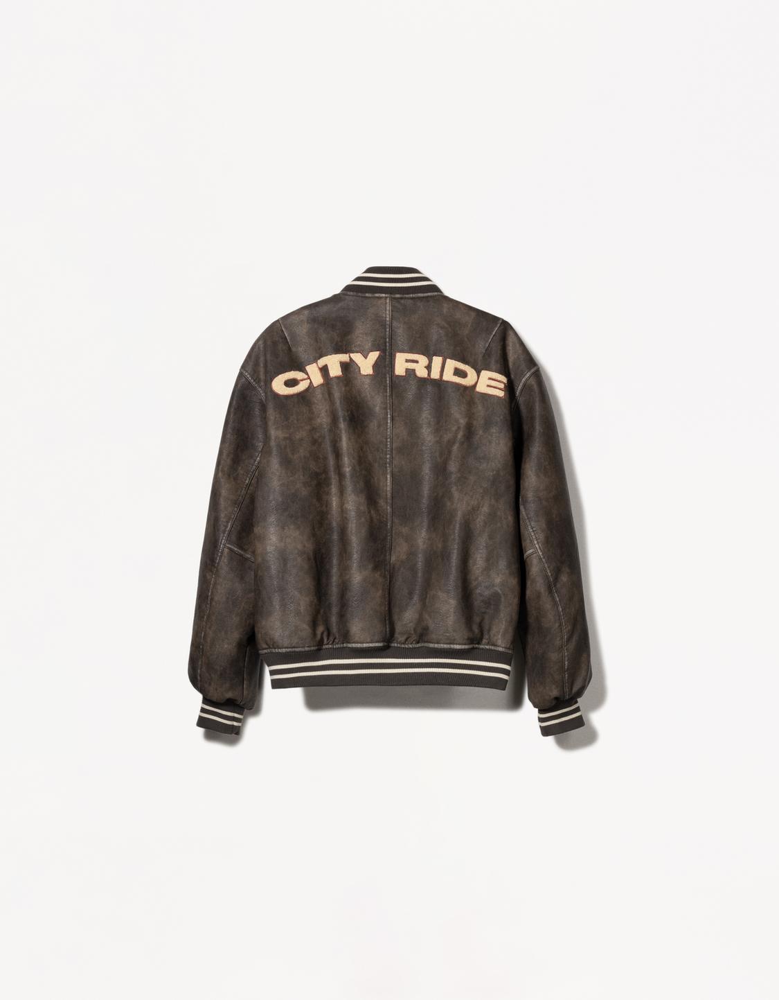 Faux leather bomber jacket