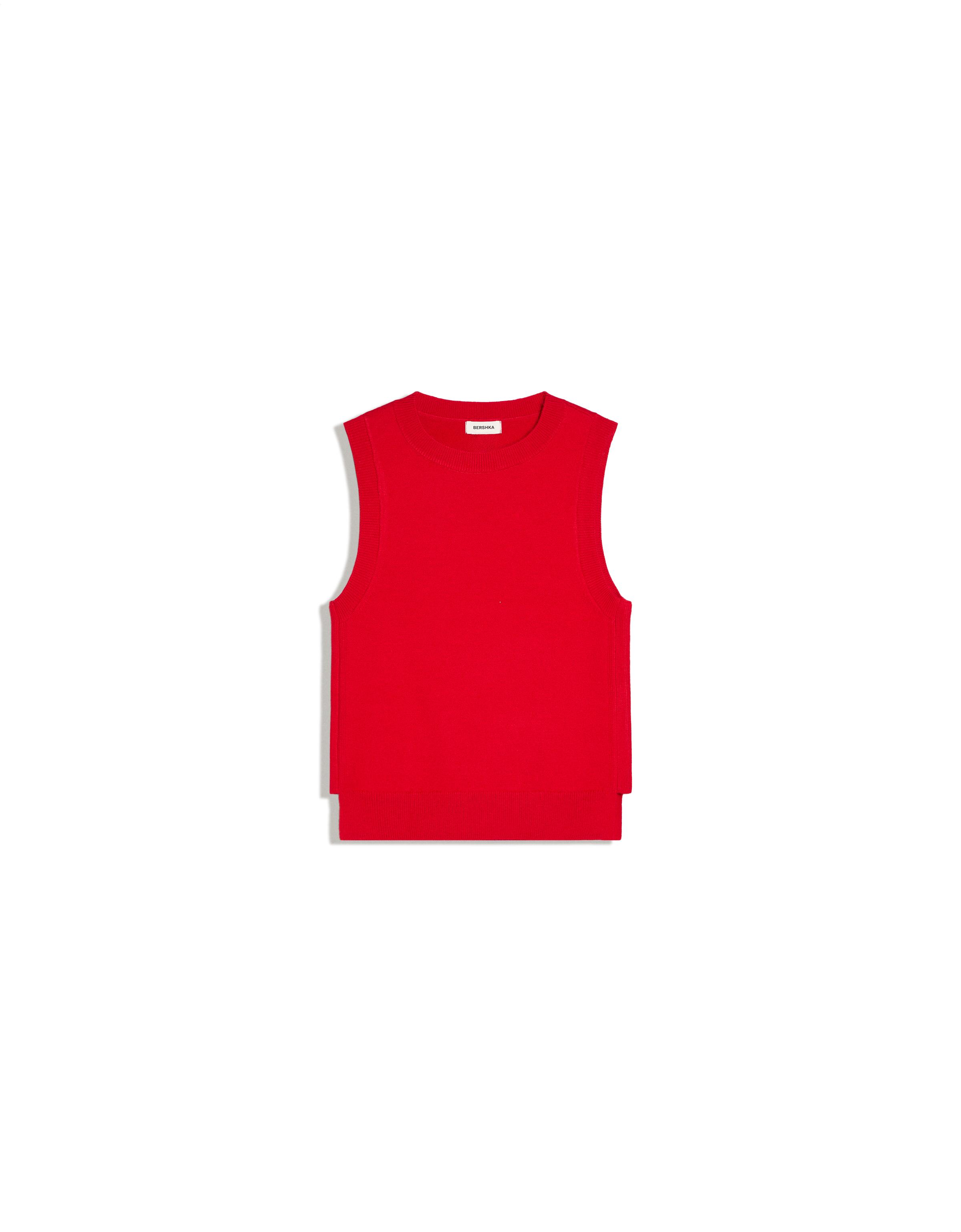 Sleeveless knit top — Red