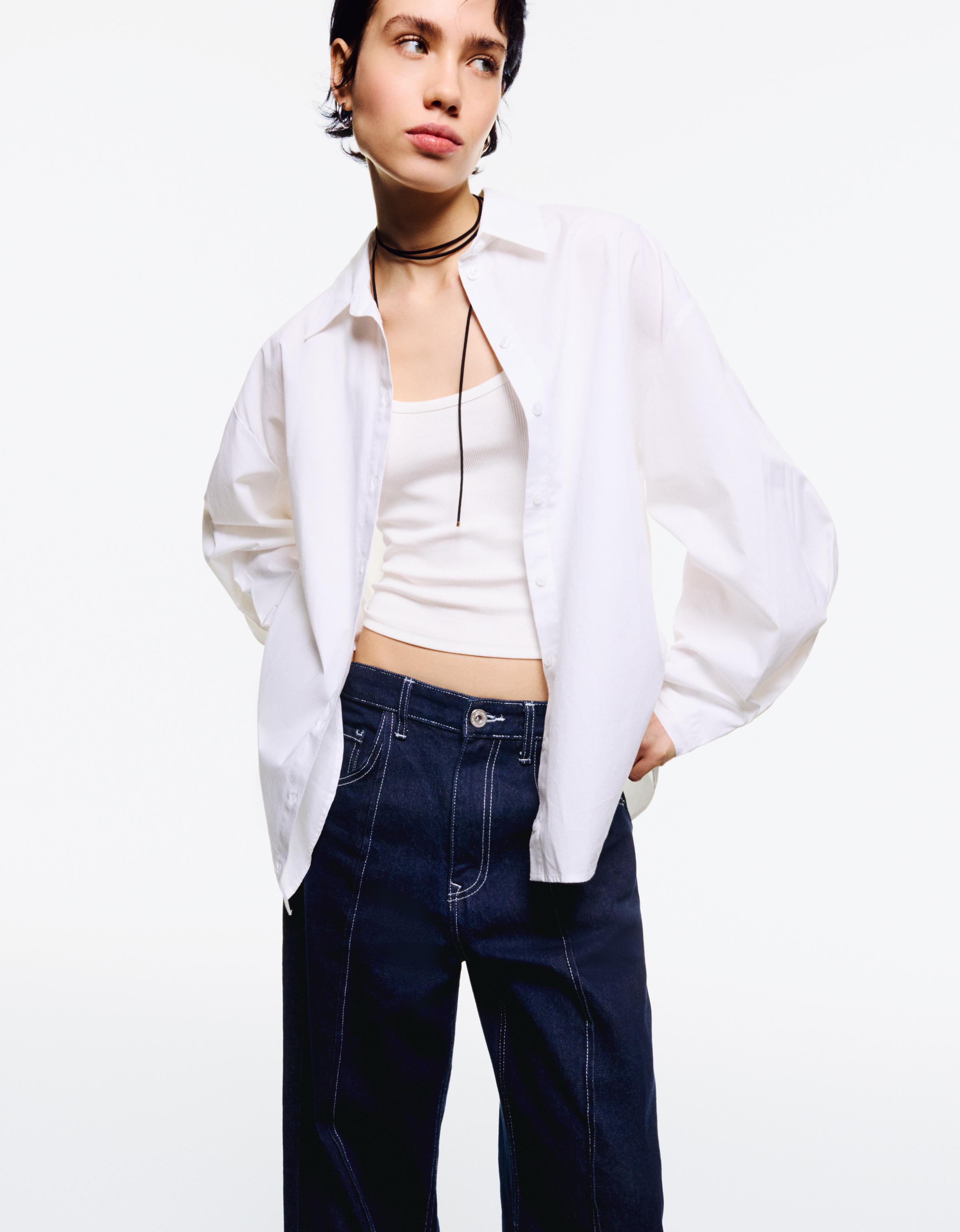 Bershka Oversize-Hemd Mit Weiten Ärmeln Damen Xs Weiss