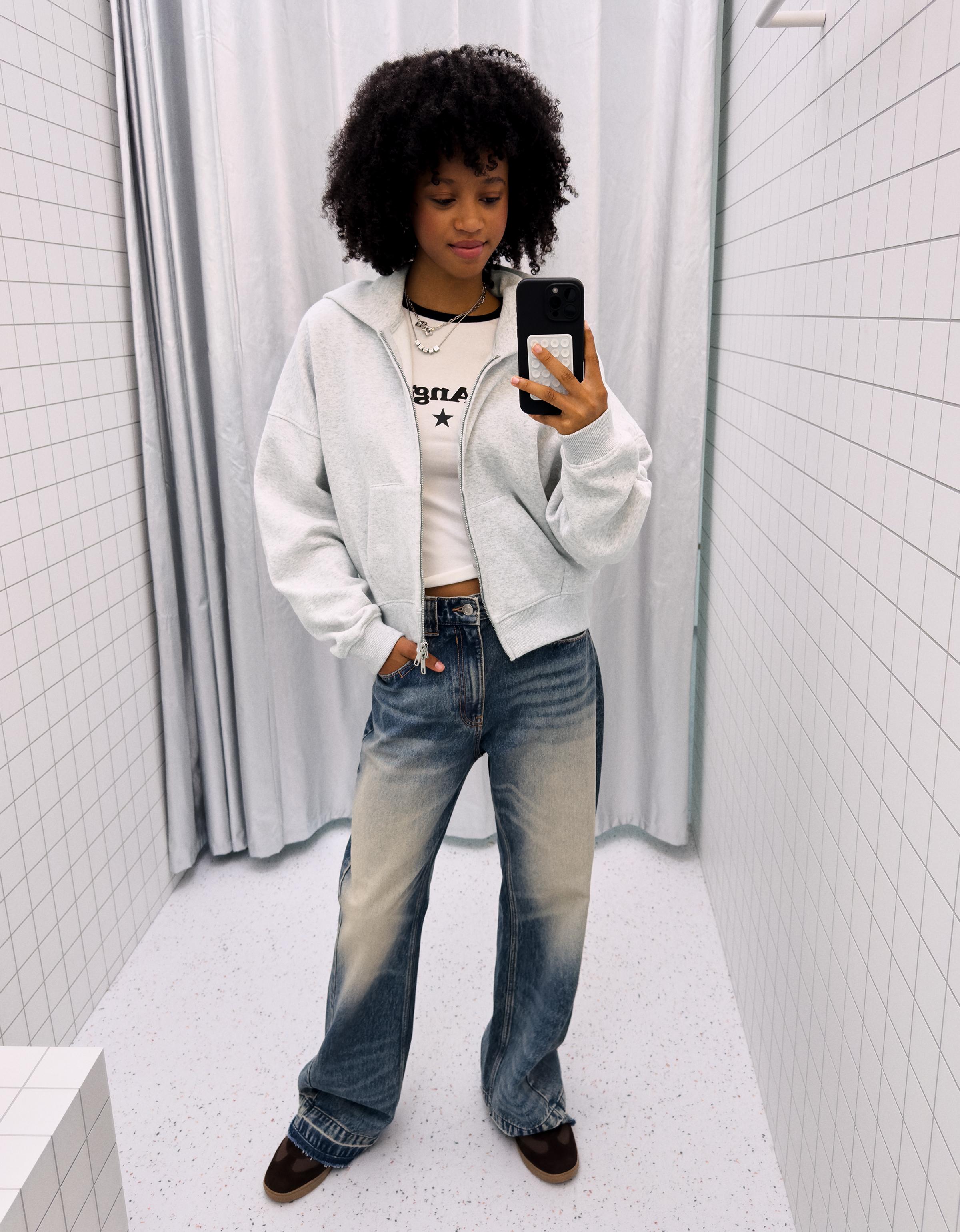 Kapüşonlu oversize fermuarlı sweatshirt - Görsel 50