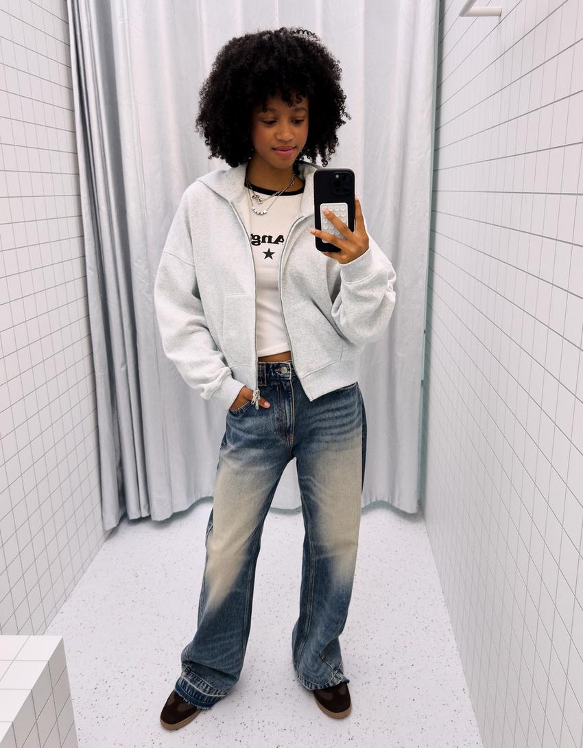 Sudadera cremallera oversize capucha-Gris