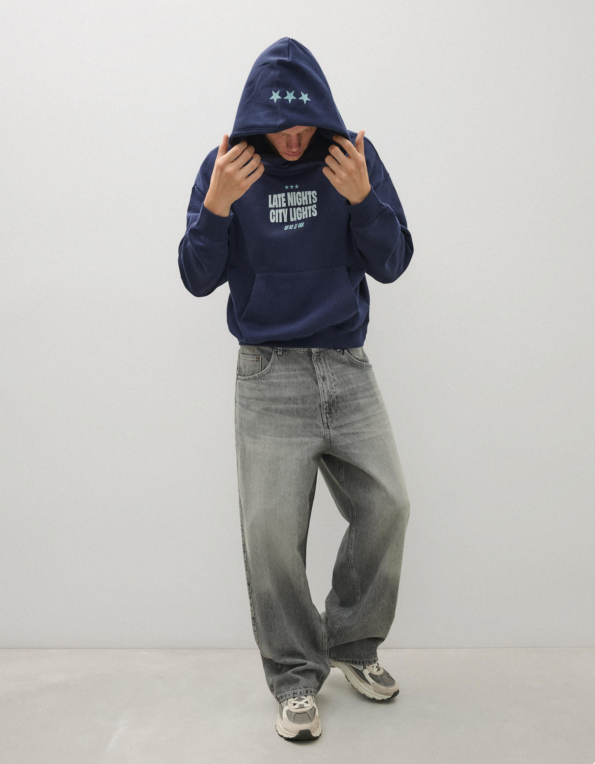 Hooded print sweatshirt — Navy