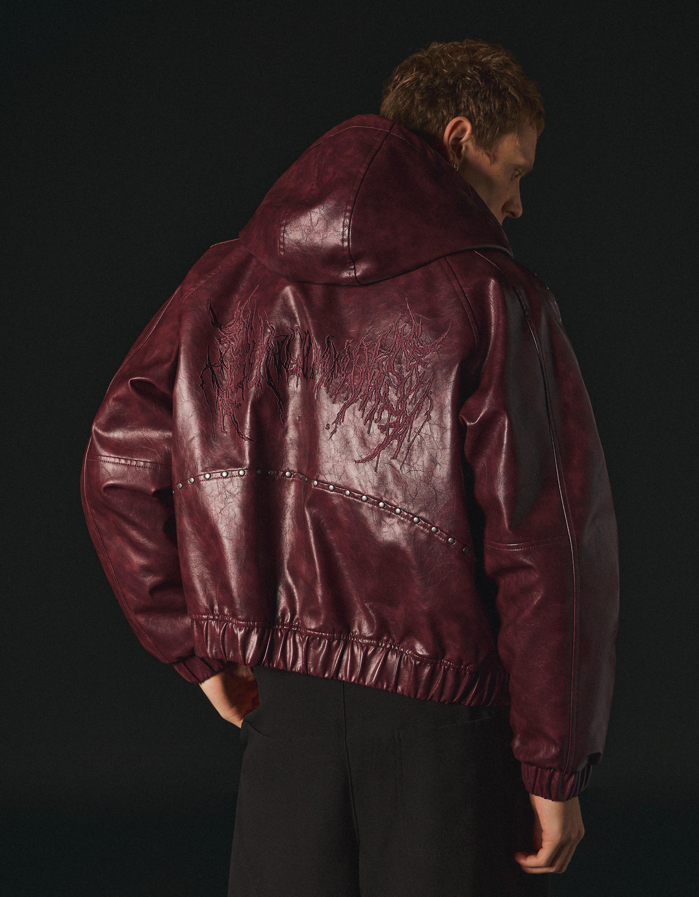 Studded faux leather jacket — Maroon