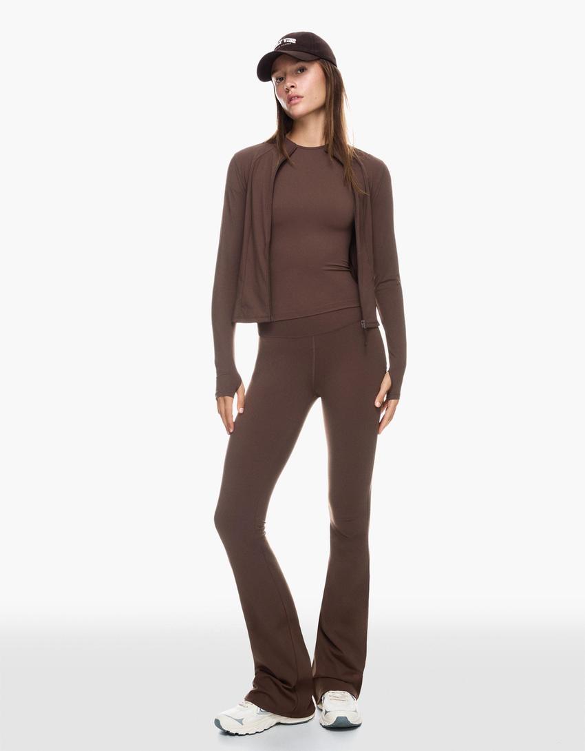 Technical flare trousers-Brown