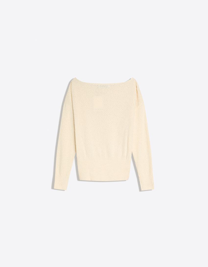 Asymmetrischer Pullover-Rohweiß