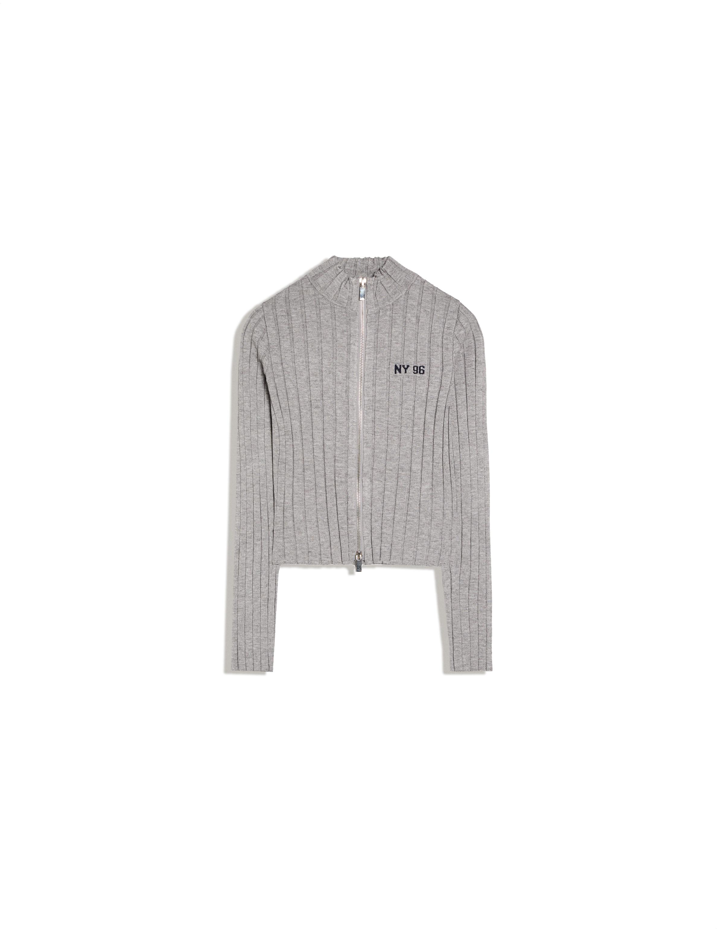 Ribbed zip-up cardigan — Grey