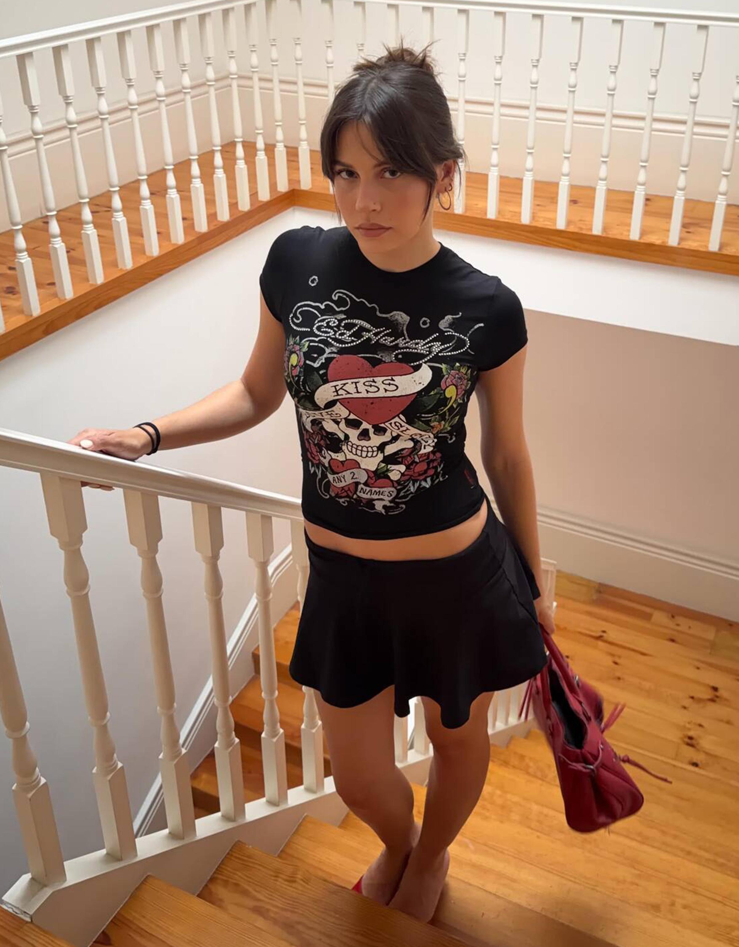 Mini skort with tie waist — Black