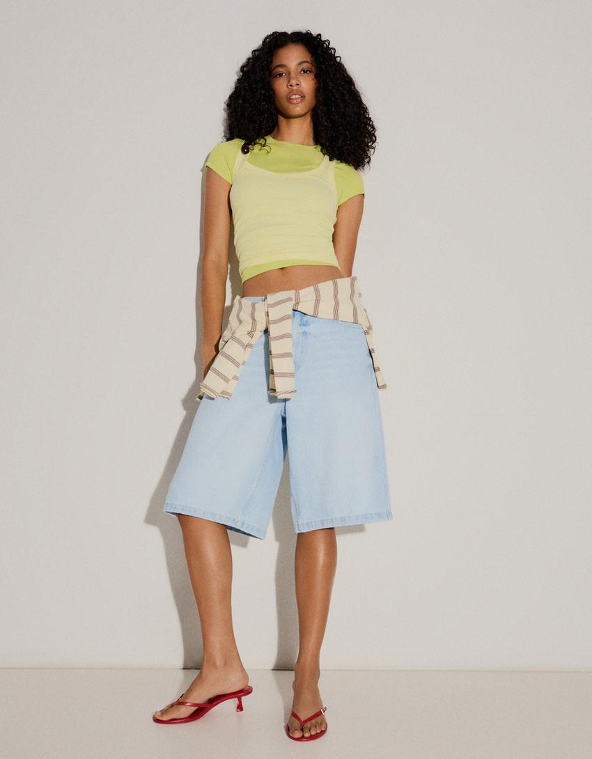 Bermuda denim baggy fit-Bleu clair