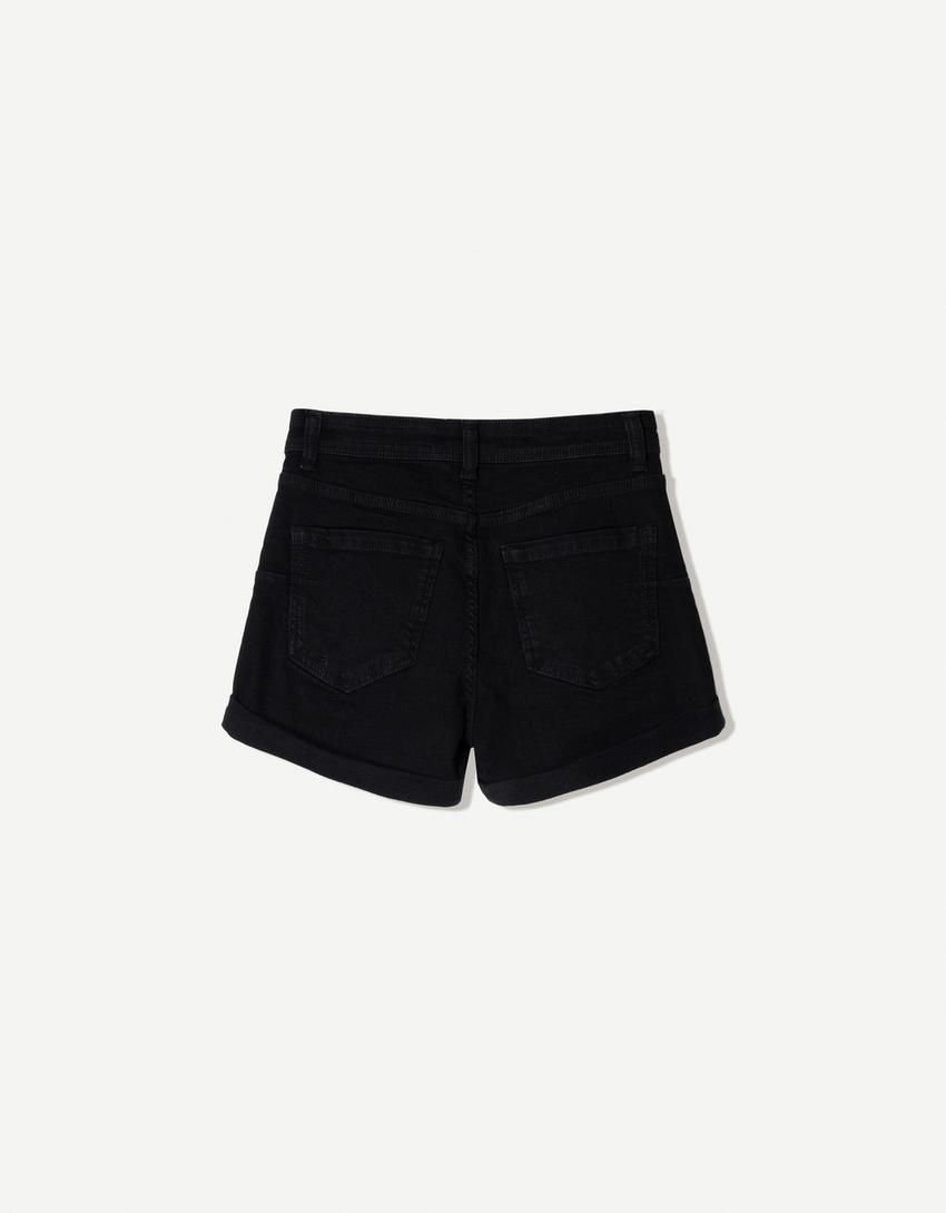 Short denim retroussé-Noir-4